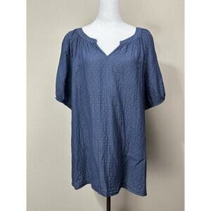 Lane Bryant Top Womens Plus 22 Blue/white Long Sleeve Peasant Blouse Ladies